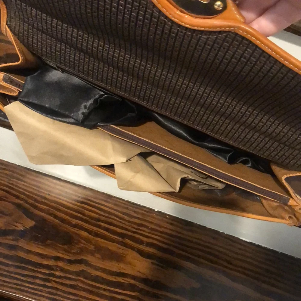 TED LAPIDUS Vachetta Leather and Embossed Vinyl Lockable Laptop Briefcase RARE